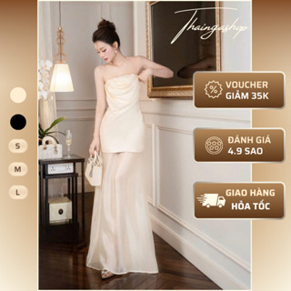 Đầm dự tiệc cúp phối xoắn kèm chân váy voan lụa dài màu nude màu đen size S M L  sang trọng D1361