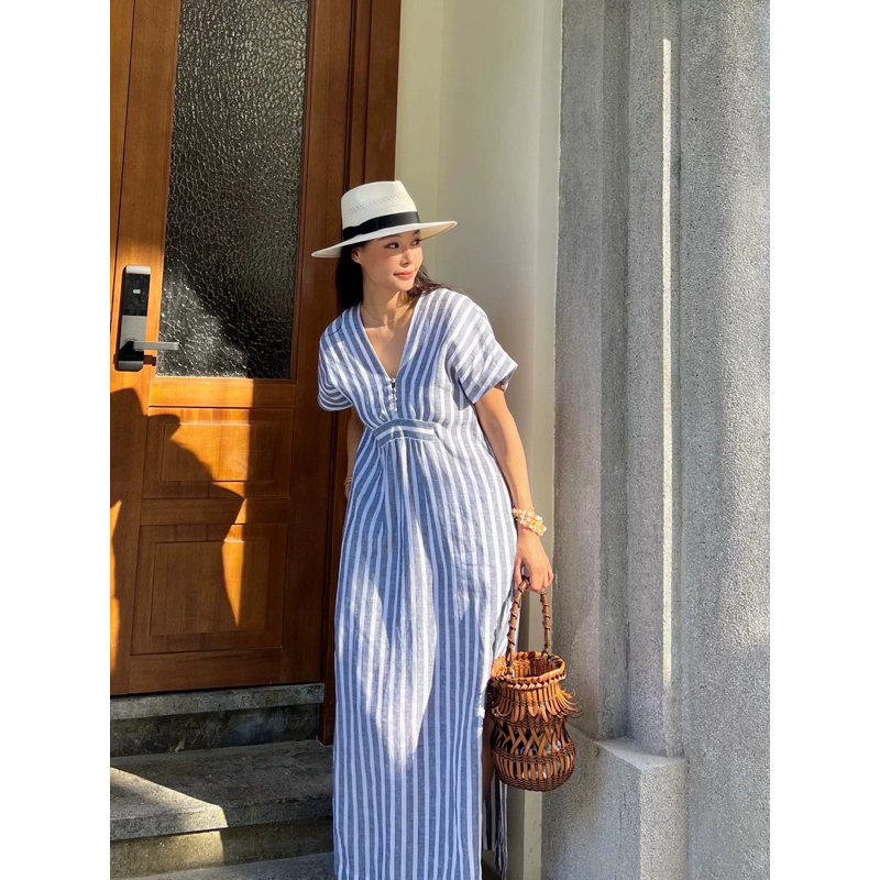 𝗚𝗶𝗻 -  Đầm Linen Tưng PREMIUM sọc BEELY