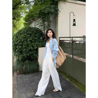 𝗕𝗮𝗯𝗲 - Quần Linen dáng xuông lưng bản nhỏ BEELY