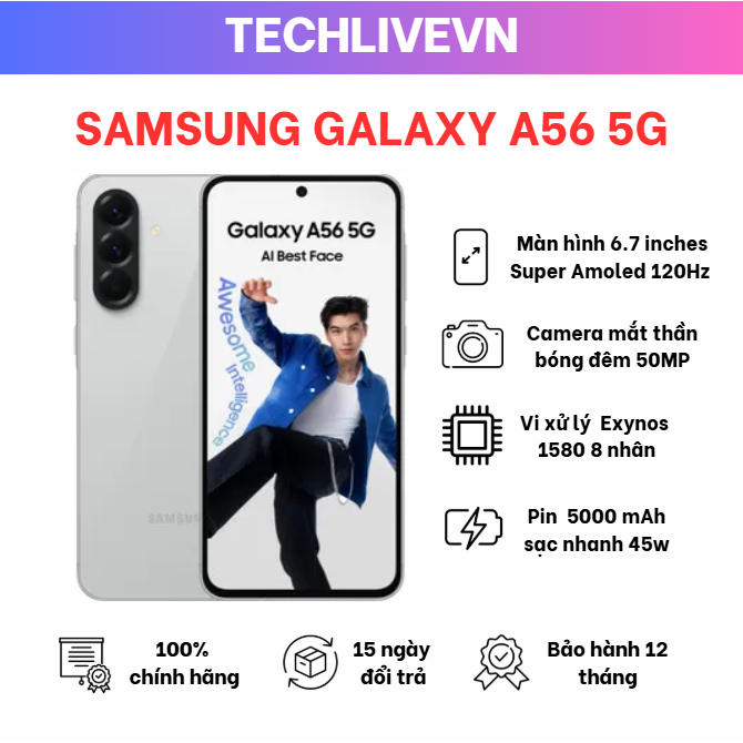 [HỎA TỐC 24/24H] Điện Thoại Samsung Galaxy A56 5G - Hàng chính hãng - TECHLIVEVN | BigBuy360 - bigbuy360.vn