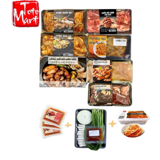 Combo 7 loại Lòng bò nướng Hàn Quốc, kèm sốt chấm + set hẹ + kim chi