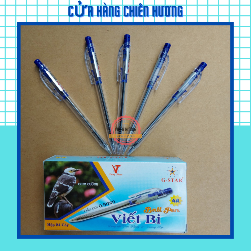 Bút Bi Bấm GStar 4A – Xanh Vỏ Trong
