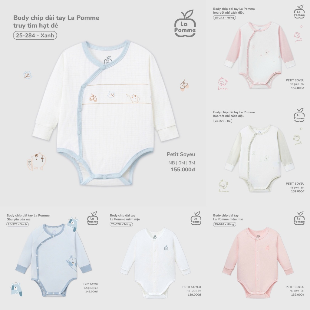  LAPOMME 2025 - Body chip dài tay La Pomme Họa tiết  - NB 0M 3M   - F.T9B - 15B - LF23B 