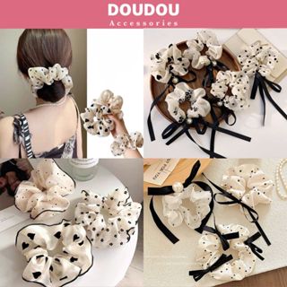  Dây cột tóc Doudou Chun cột tóc vải Scrunchies Dây buộc tóc họa tiết trái tim thời trang FQ014 