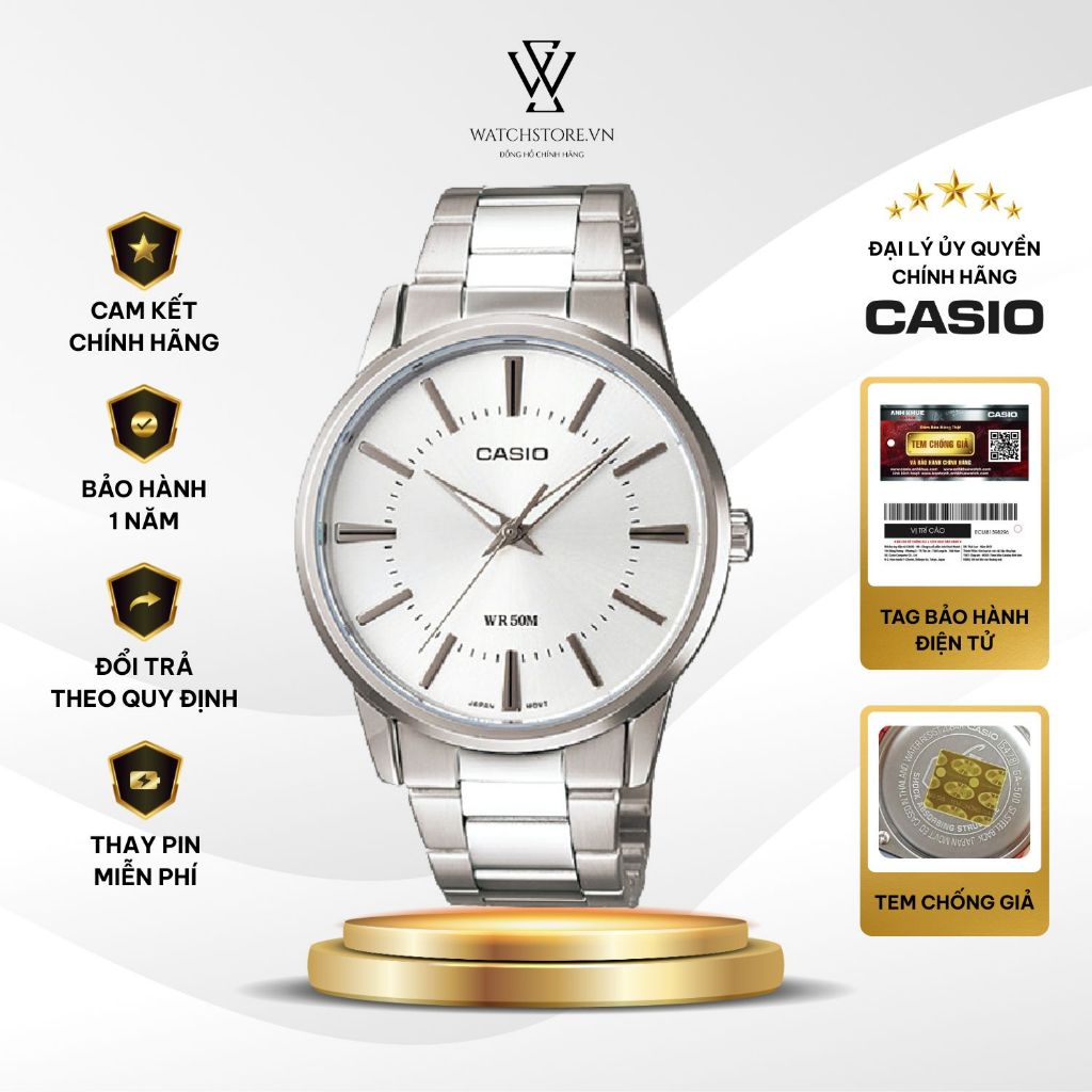 Đồng Hồ Casio Nữ Công Sở Màu Trắng LTP-1303D-7AVDF Dây Kim Loại Dạ Quang Kính Khoáng Size Mặt 26mm C