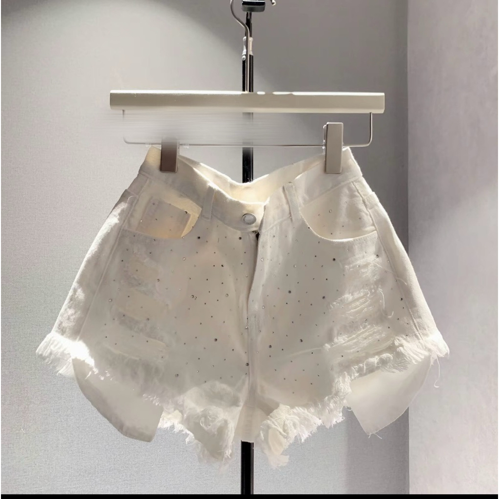 Quần sọt jean quần bò đùi jean lưng cao túi lộ đính đá G 8136