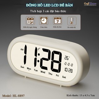  Đồng Hồ Điện Tử LED LCD Decor Để Bàn Hiển Thị Thời Gian Ngày Tháng Nhiệt Độ Tích Hợp 3 Báo Thức 