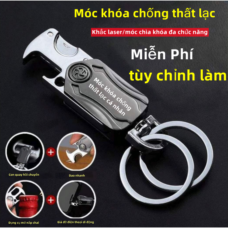 Móc khóa ô tô và xe máy tùy chỉnh miễn phí  móc khóa đa năng bốn trong một khắc tên biển số xe SDT