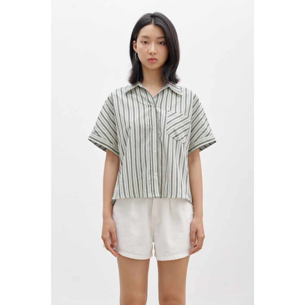 LIBÉ WORKSHOP - Áo sơ mi dáng suông tay ngắn họa tiết sọc xanh - 3003265477272