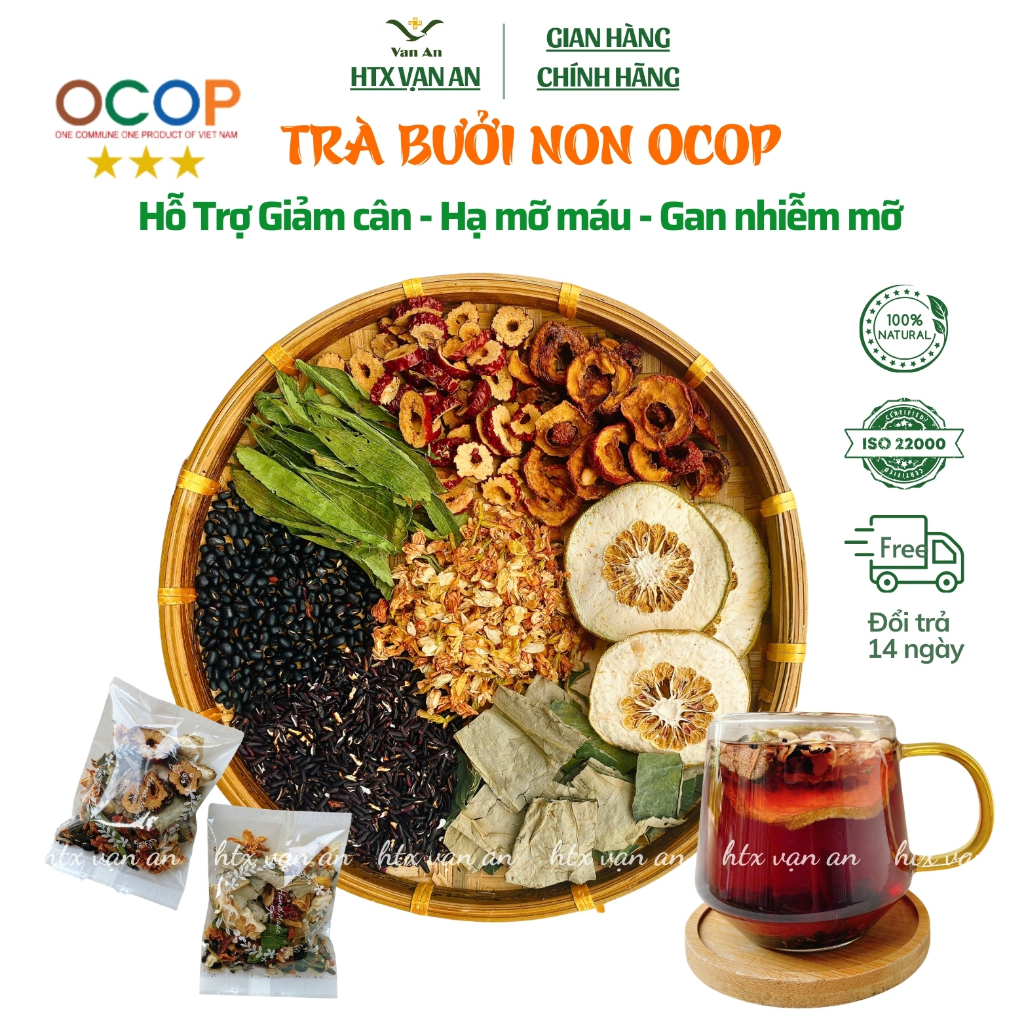 Trà giảm cân sâu bưởi non hoa nhài lá sen hạ mỡ máu gan nhiễm mỡ