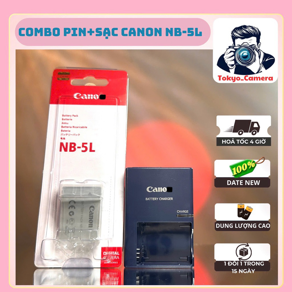 Bộ Sạc Pin Canon NB-5L ( Combo Hãng ) dùng cho IXUS 800 IS, 850 IS, 860 IS, 870 IS, 90 IS
