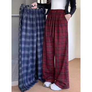 Quần dài kẻ ca rô ống suông chất Umi dạ dày dặn