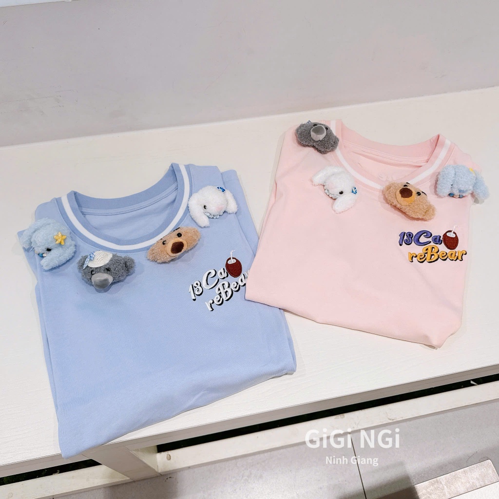 Áo Phông 13DMZ Kèm Gấu Gắn Quanh Cổ Áo Phối Thêu Chữ Hàng Cao Cấp