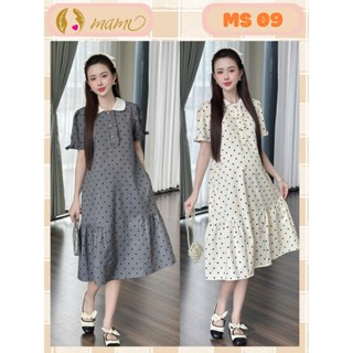 Đầm váy bầu công sở MAMI MS09  thiết kế chấm bi chất tex hàn lịch sự trẻ trung cho mẹ bầu đi làm đi chơi sang, trẻ đẹp
