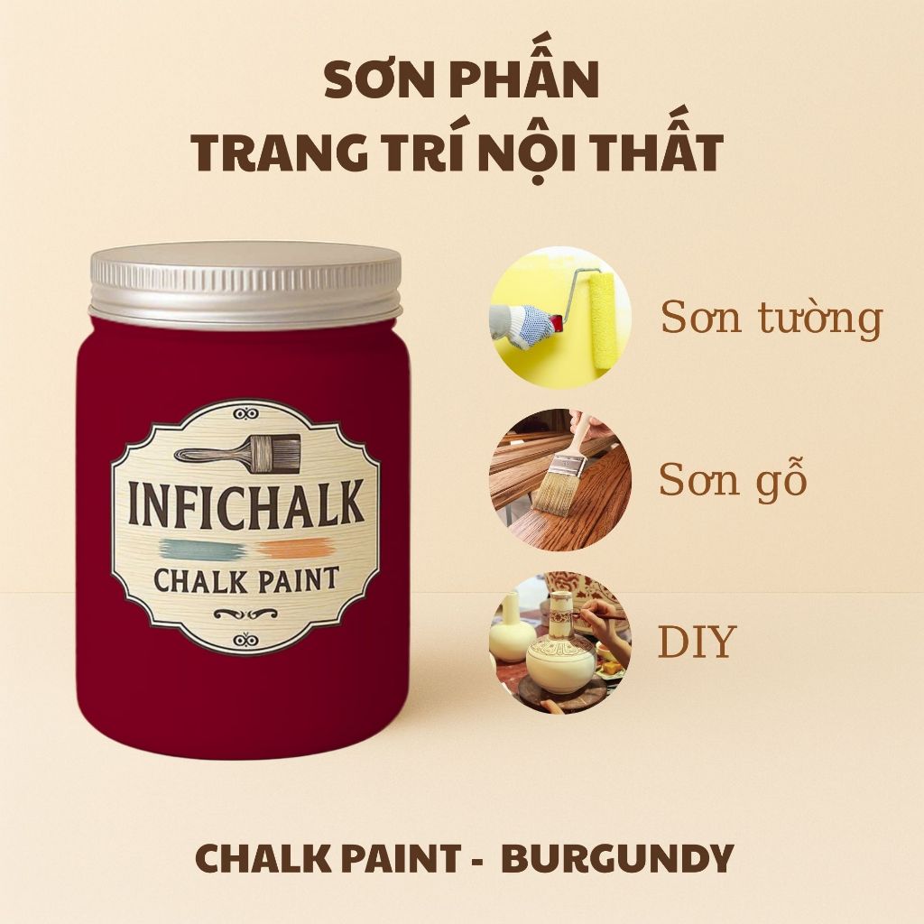 Sơn Phấn Eco (Chalk Paint) Hệ Nước Không Mùi, Màu Burgundy