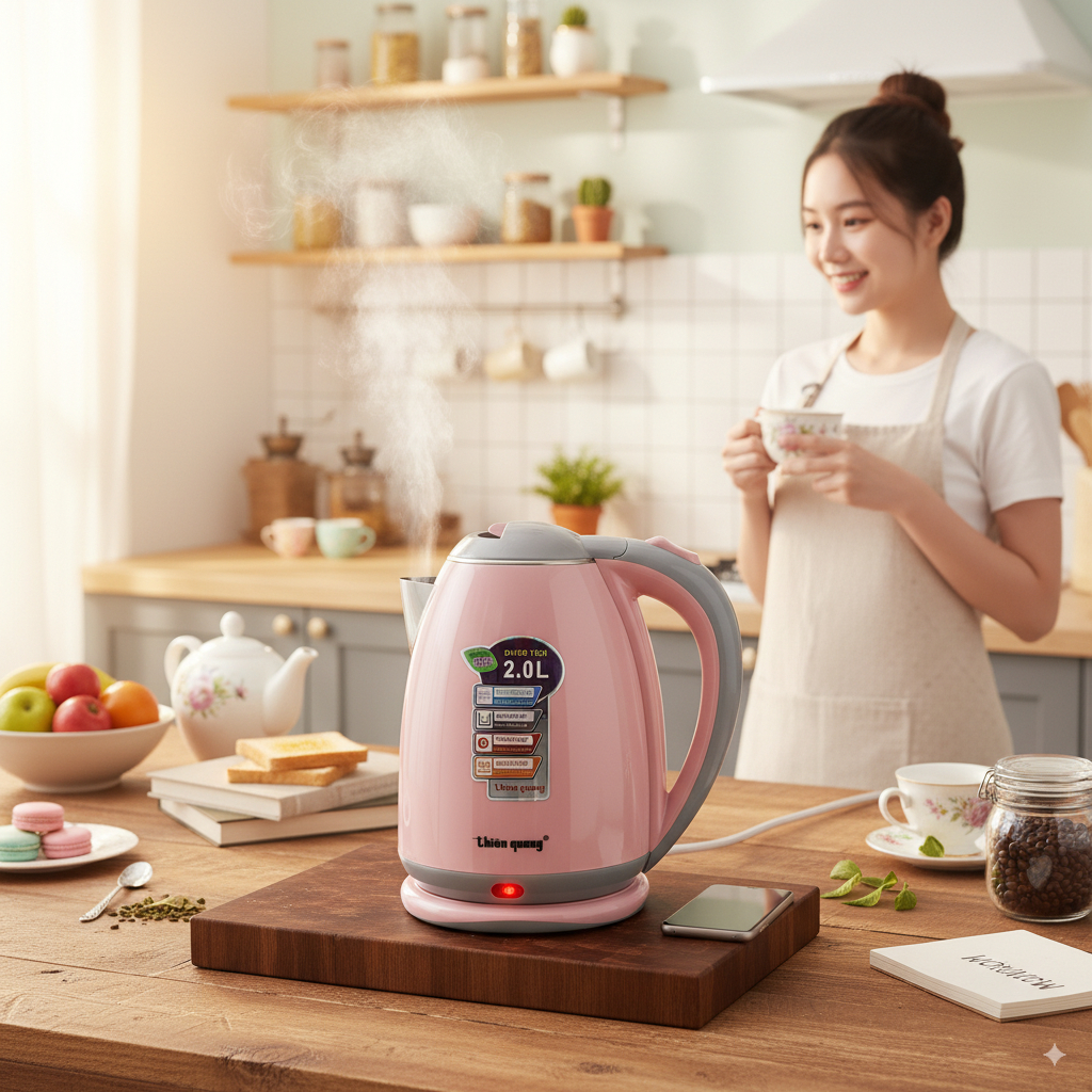 Ấm Đun Nước Siêu Tốc 2 Lớp Thiên Quang 2L, 1500W, Inox Cách Nhiệt, Tự Ngắt An Toàn, Tiết Kiệm Điện