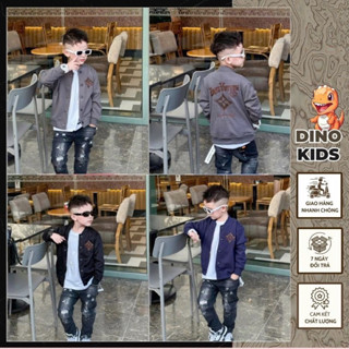  Áo Khoác Bé Trai Chất Nỉ Thêu Logo Da Hàng Cao Cấp - Áo Bomber Nỉ Bé Trai Thêu Logo Phong Cách Boy Phố 
