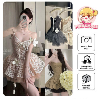   Có BIGSIZE + Quần Bảo Hộ  VÁY 2 DÂY BÔNG "HOA NHÍ LƯỚI REN" XOÈ BỒNG SANG CHẢNH by PINKS.tore 