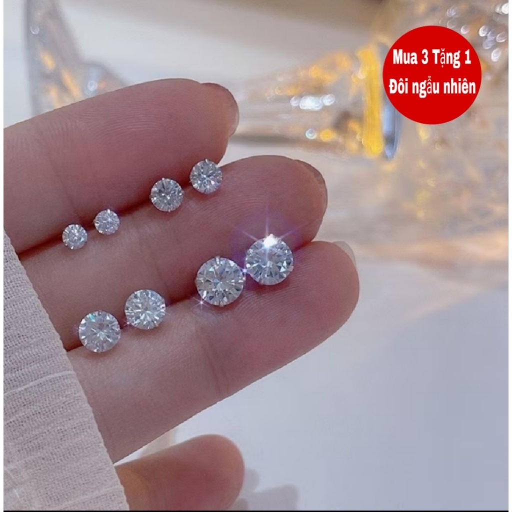 Khuyên Tai Màu Bạc Kim Cương Giả Cao Cấp , Bông Tai Nam Nữ Thời Trang