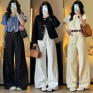 Quần Jean Trắng Ống Rộng MIAA Cạp Cao Siêu Tôn Dáng, Quần Bò Nữ Ống Suông Rộng Ống 28cm