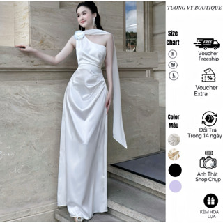 Váy Lụa Lệch Vai KÍN LưNG( DÁNG DÀI CHẠM GÓT) Xếp Li Eo Lót Đúp Full Váy Phong Cách Sang Trọng -TQ27