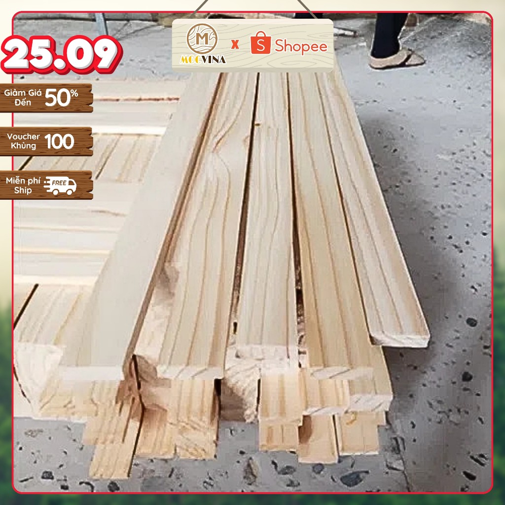 Thanh gỗ thông dày 1cm rộng 3cm dài 120cm dùng làm nẹp chỉ, làm thùng gỗ decor, đóng chuồng thú cưng