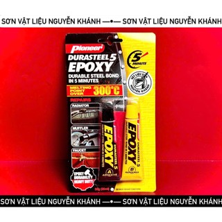 Keo dán Epoxy 2 thành phần Pioneer Plus Five – màu xám & trong, chịu nhiệt 300°C, dán kim loại, kính, gỗ, bê tông