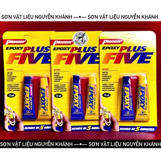 Keo dán Epoxy 2 thành phần Pioneer Plus Five – màu xám & trong, chịu nhiệt 300°C, dán kim loại, kính, gỗ, bê tông