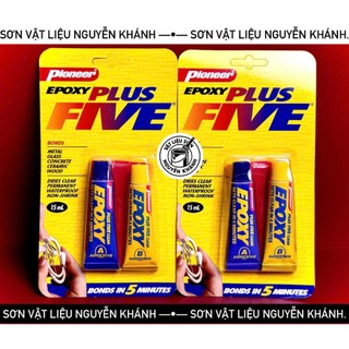 Keo dán Epoxy 2 thành phần Pioneer Plus Five – màu xám & trong, chịu nhiệt 300°C, dán kim loại, kính, gỗ, bê tông