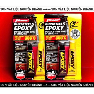 Keo dán Epoxy 2 thành phần Pioneer Plus Five – màu xám & trong, chịu nhiệt 300°C, dán kim loại, kính, gỗ, bê tông