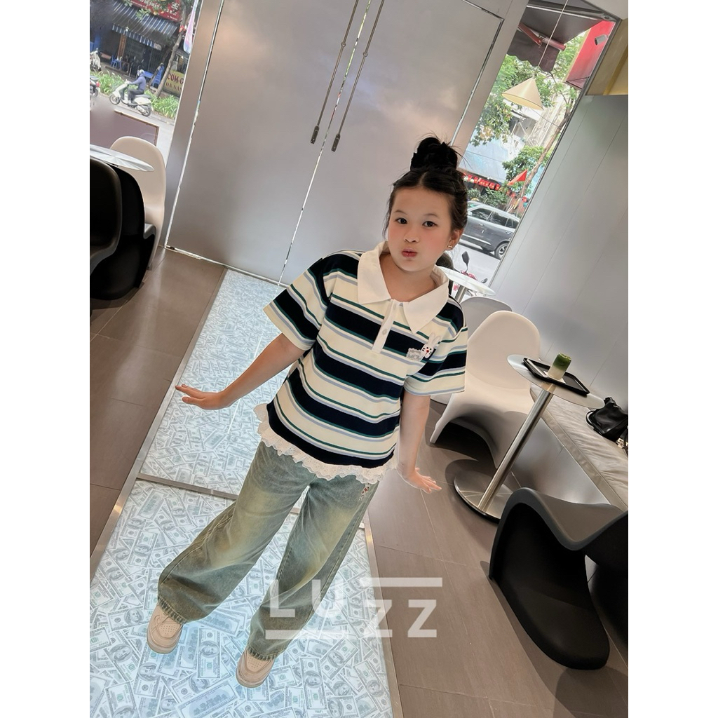 E44 Set Polo Kẻ Rabbit Mix Quần Jean Bé Gái - Linhluzz Shop Thời Trang Bé Gái