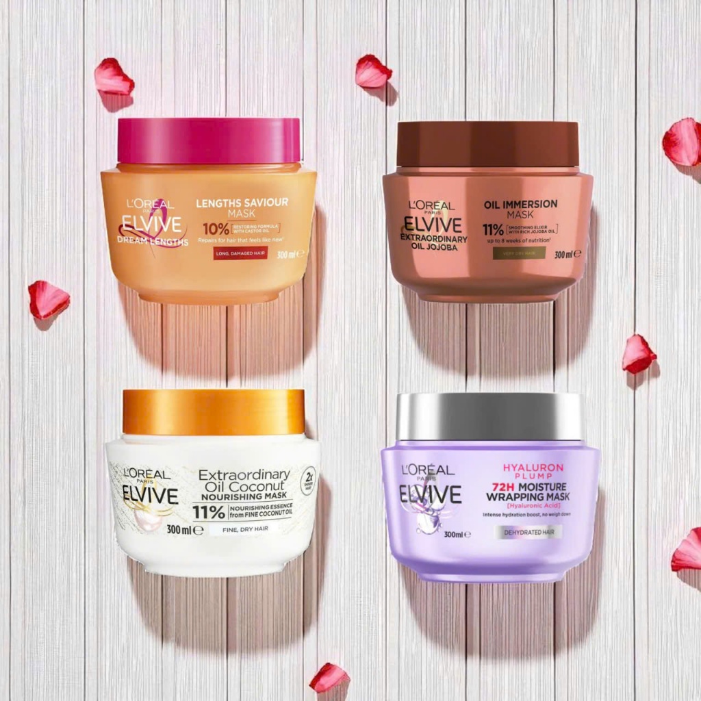 Mặt nạ tóc Elvive Hyaluron Plump 300ml cấp ẩm tức thì cho tóc khô