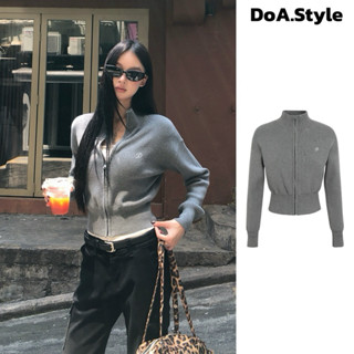   DEAL MỞ BÁN  Áo khoác len dáng lửng kéo khoá thêu logo DoA Style áo nữ thu đông giữ nhiệt phong cách cá tính mới 