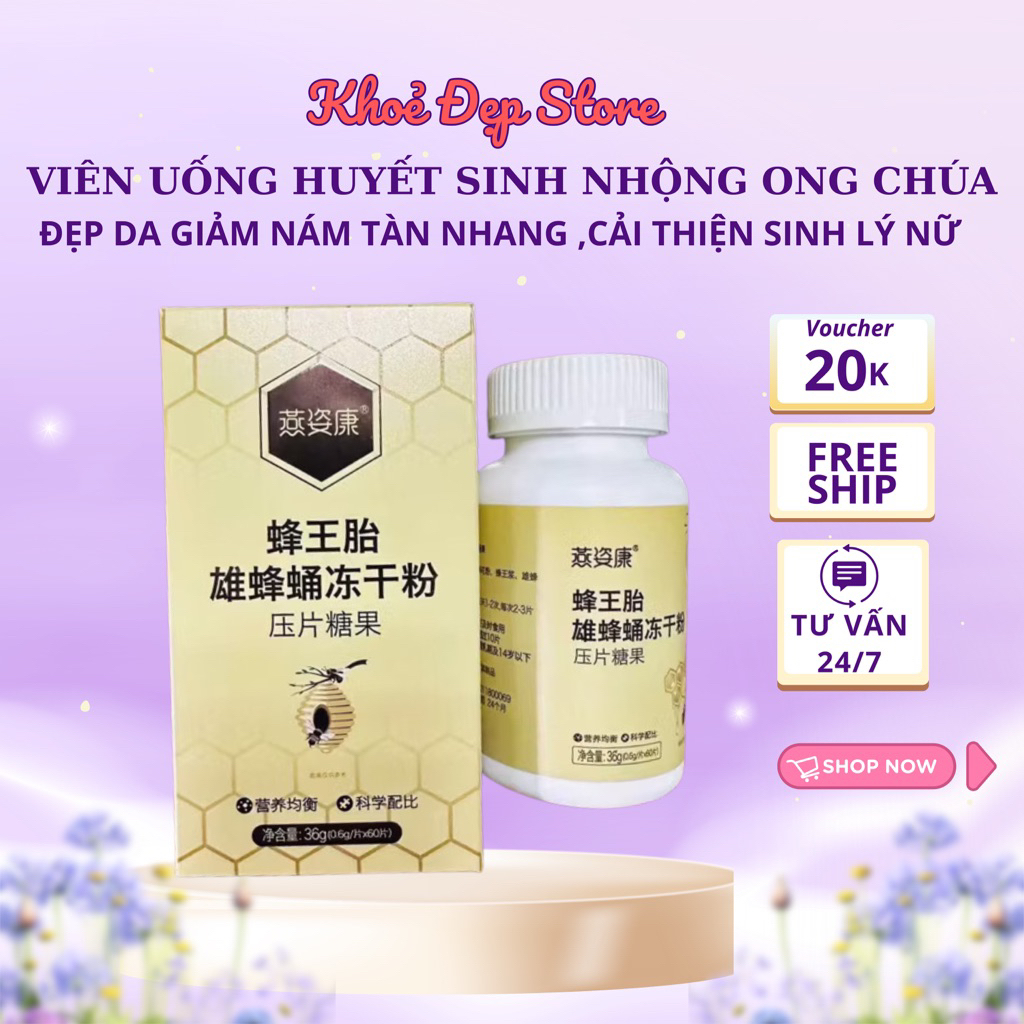 Viên Uống Nhộng Ong Chúa Điều Hoà Nội Tiết Tố_Đẹp Da Chống Lão Hóa, Bồi Bổ Cơ Thể 60 Viên
