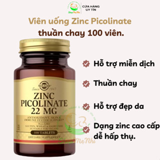  Viên Uống Solgar Zinc Kẽm  Picolinate 22mg - hỗ trợ da mụn 100 viên. 