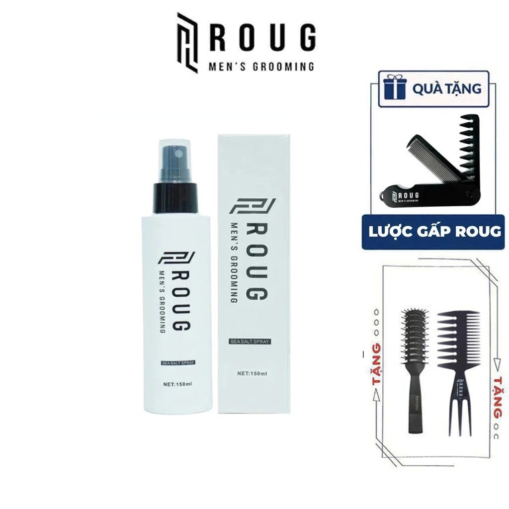  Xịt tạo phồng tóc Roug Sea Salt Spray 150ml Ver 2 chính hãng cho nam nữ + Tặng lược gấp gọn Limited 