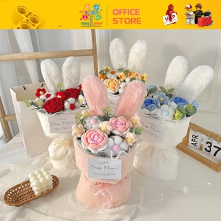  Bó Hoa Len Tai Thỏ 3 Bông Hoa Hồng Len Kèm Túi Thiệp Đèn LED Dễ Thương - Quà Sinh Nhật Tốt Nghiệp Tặng Người Yêu Bạn Bè 