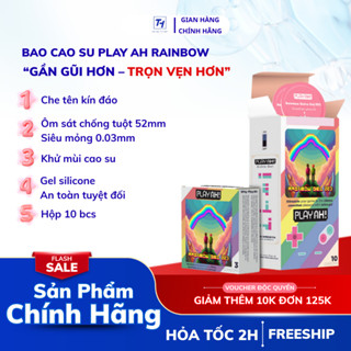 Bao Cao Su PlayAh Rainbow gel 003 siêu mỏng, nhiều gel, size 52mm hộp 3 / 10 bcs