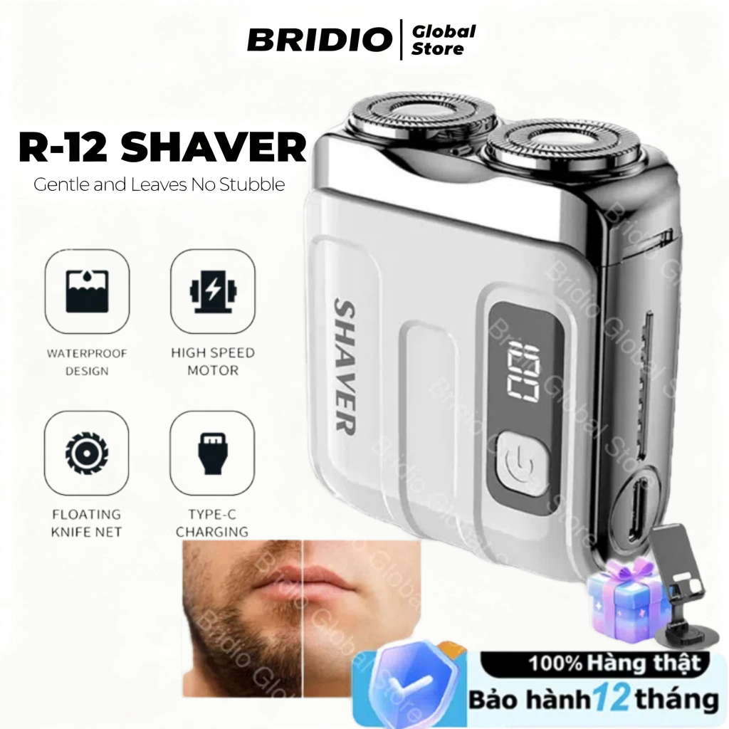 Máy cạo râu mini Bridio Hyundai - Chống nước IPX7, lưỡi vòng đôi êm ái - An toàn, không đau rát, sạc nhanh