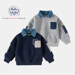  Áo nỉ cổ jean cổ rời cho bé trai WELLKIDS Áo nỉ cho bé trai kiểu dáng hàn quốc mẫu mới 2025 