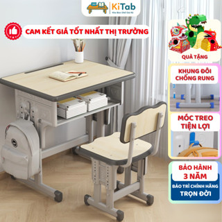 Bộ bàn học cho bé KiTab E60 Khung thép chân đôi chắc chắn Ngăn bàn rộng Nâng hạ chiều cao linh hoạt