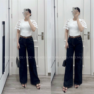 (Bảng size ở mô tả) Quần jean cho bé và mẹ màu đen chần chỉ trắng xuất dư xịn