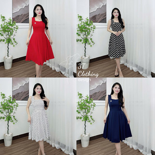  Đầm váy nữ đi tiệc cổ vuông dáng váy xòe có dây kéo hông đính kèm ghim cài đá sang trọng bigsize 40 - 80kg mã B46 
