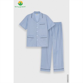 Bộ pijama nam trung niên Việt Thắng quần dài áo cộc tay, chất liệu cotton mềm mại B48.5003