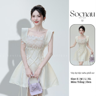  Váy Nữ Váy Đi Dự Tiệc Dáng Ngắn Tay Bồng NV639 Váy Tafta Họa Tiết Hoa Lá Xinh Đẹp Kèm Dây Đan Lưới 