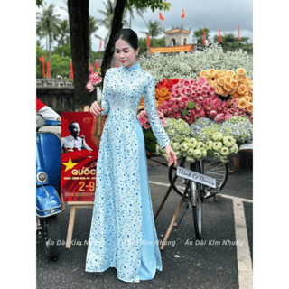 Áo dài nữ truyền thống chất liệu gấm cao cấp in hoa nổi nhã nhặn mặc đám cưới, lễ tết, sự kiện