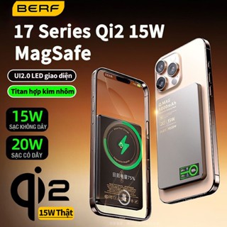 Sạc dự phòng không dây BERF E16 Qi2 15W thật Titan hợp kim nhôm Kính mờ AG+UI2.0 LED giao diện từ tính 10000mAh PD 20W