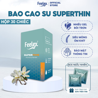 Bao cao su Feelex superthin siêu mỏng, nhiều gel bôi trơn, nhiều mùi hương - hộp 30 bcs