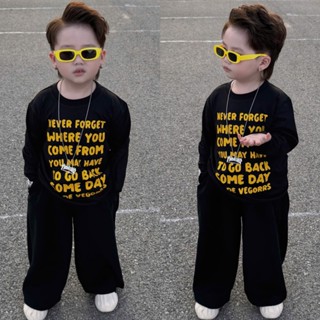  Set quần nỉ ống xuông đen kèm áo dài tay đen chữ Forget Vàng cho bé trai phong cách hàn quốc,TPKIDS M1158  