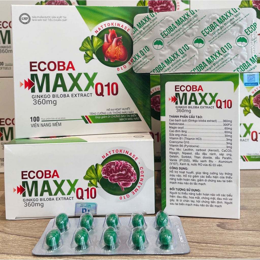 BỔ NÃO ECOBA MAXX GINKGO BILOBA EXTRACT 360MG Q10. GIÚP HOẠT HUYẾT TĂNG CƯỜNG LƯU THÔNG MÁU